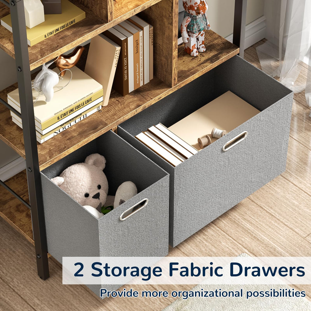 5 Tier Rustic Brown Bookshelf with Drawers D941255