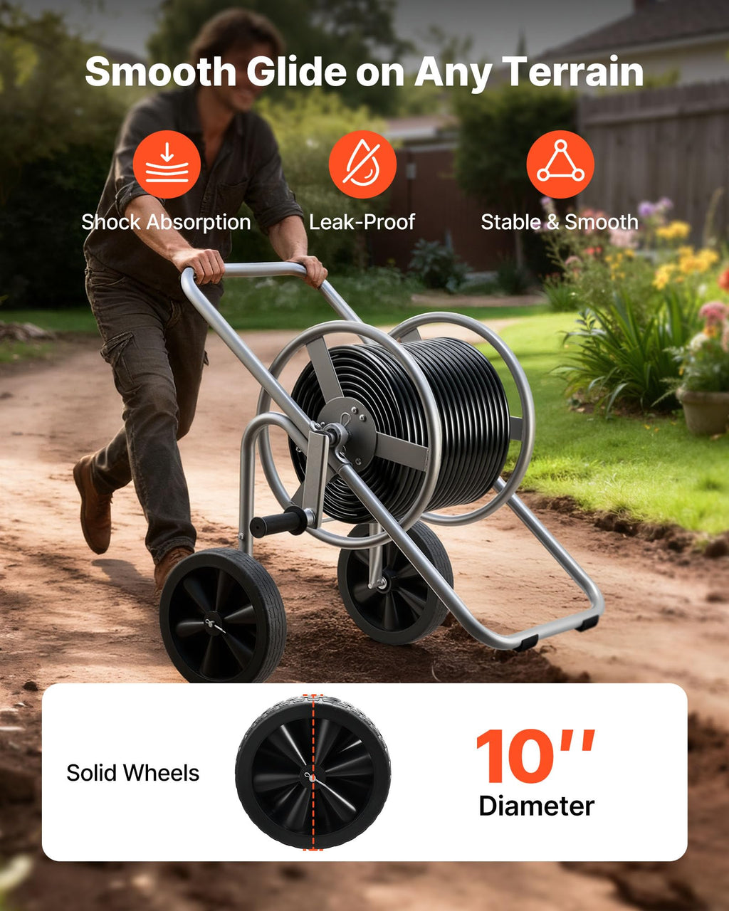 200/300 ft Garden Hose Reel Cart with Two Wheels T988