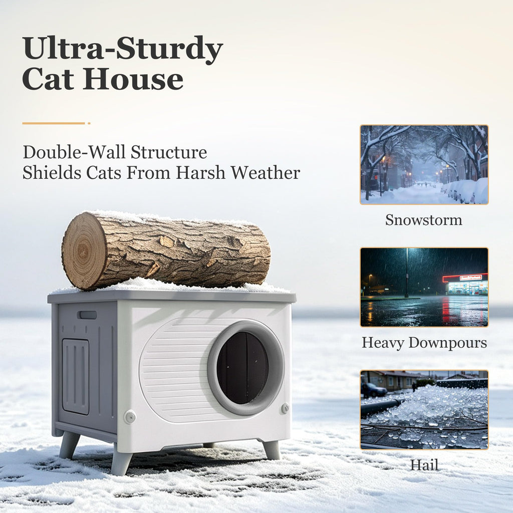 Weatherproof Elevated Outdoor Cat House with Cushion L47343