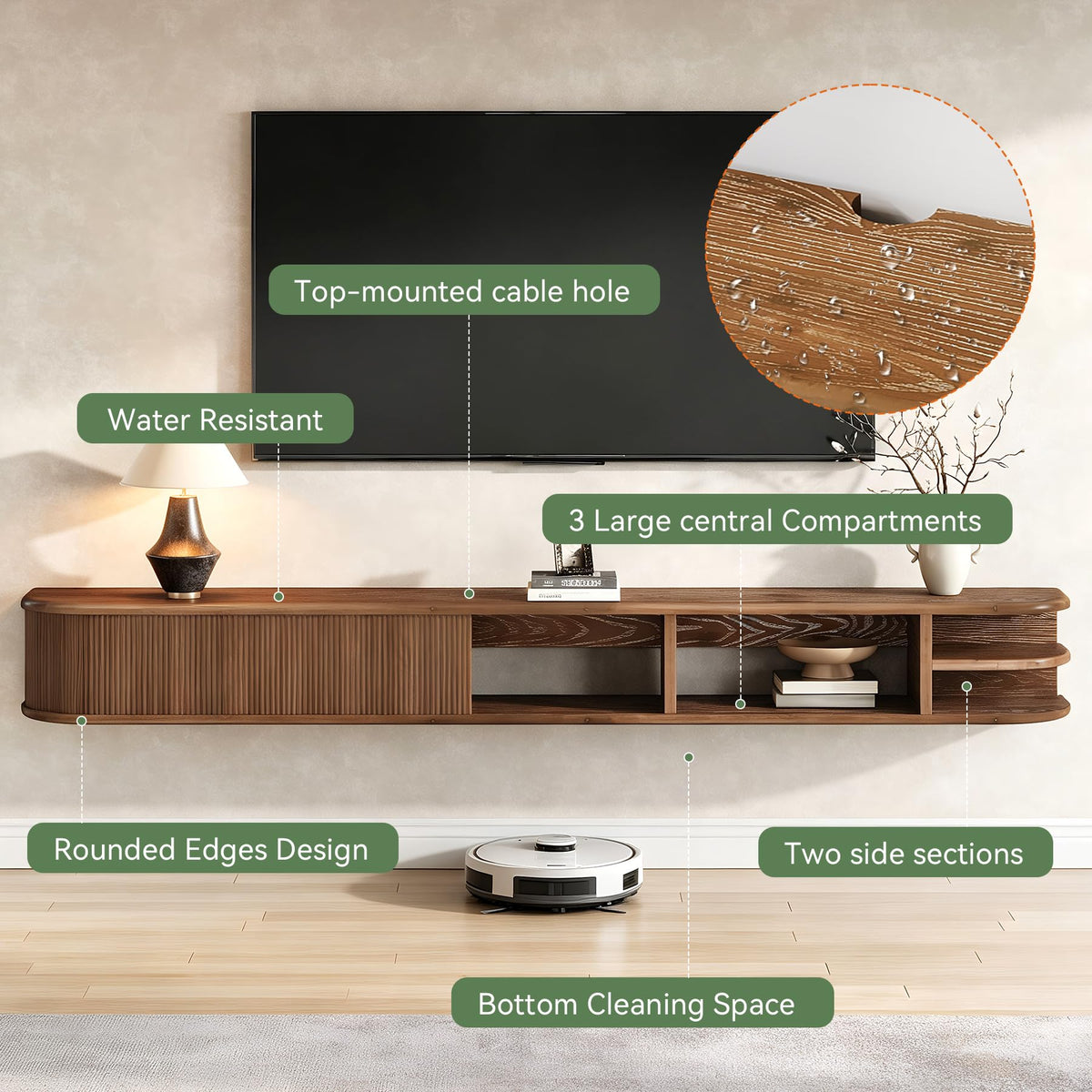 71" Solid Wood Floating TV Stand F5374