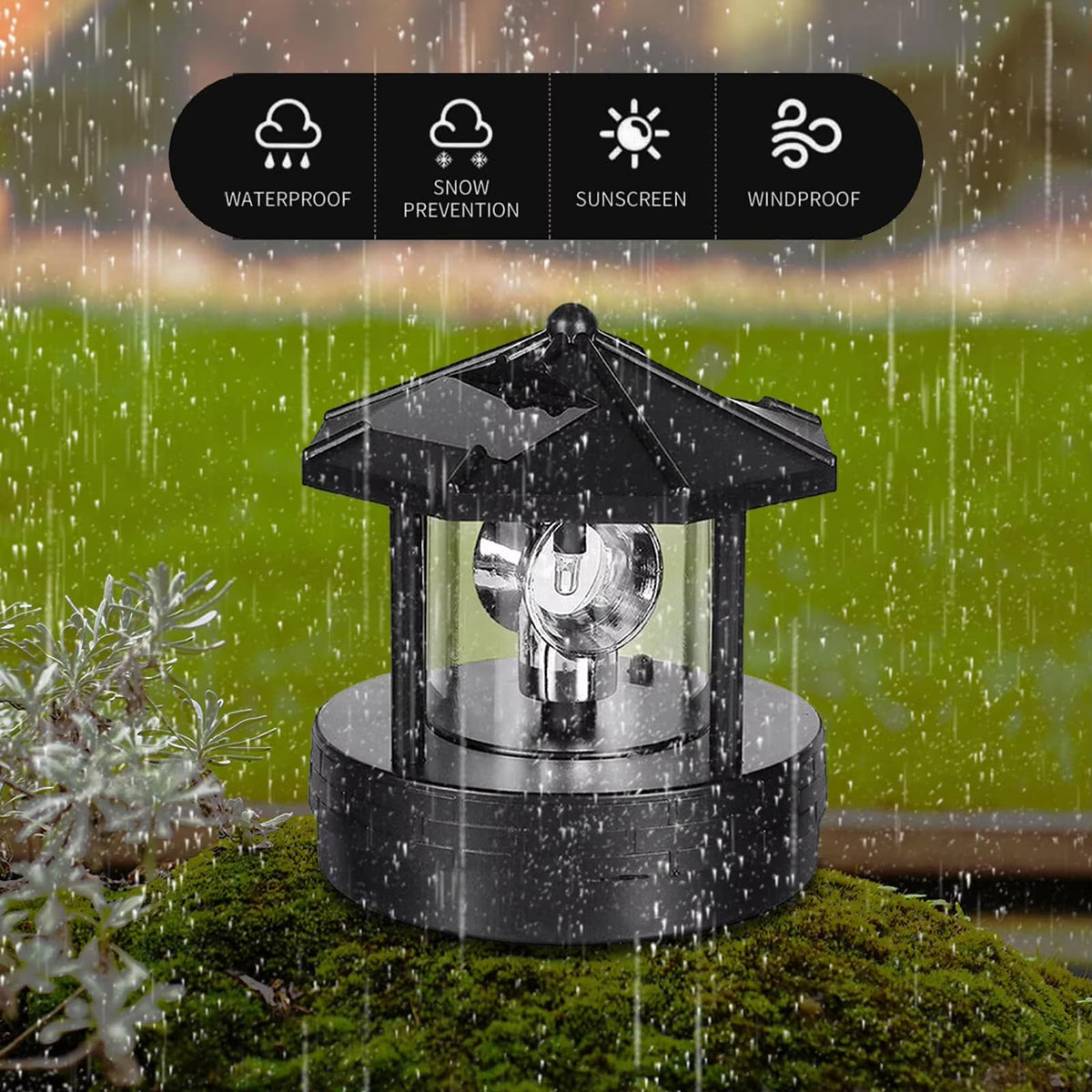Solar Lights Outdoor LED Rotating Lighthouse Lamp T424729