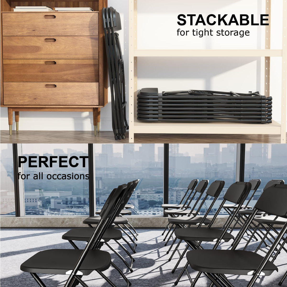Black Plastic Folding Chairs, 10 Pack C6156