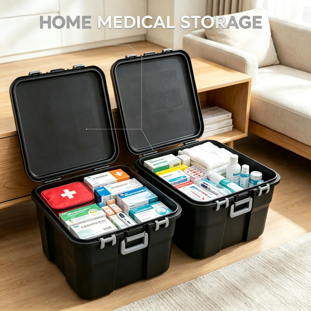 2 Pack 22 Gallon Black Wheeled Lockable Plastic Storage Trunk N799924