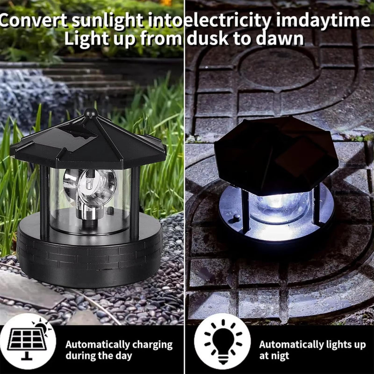 Solar Lights Outdoor LED Rotating Lighthouse Lamp T424729