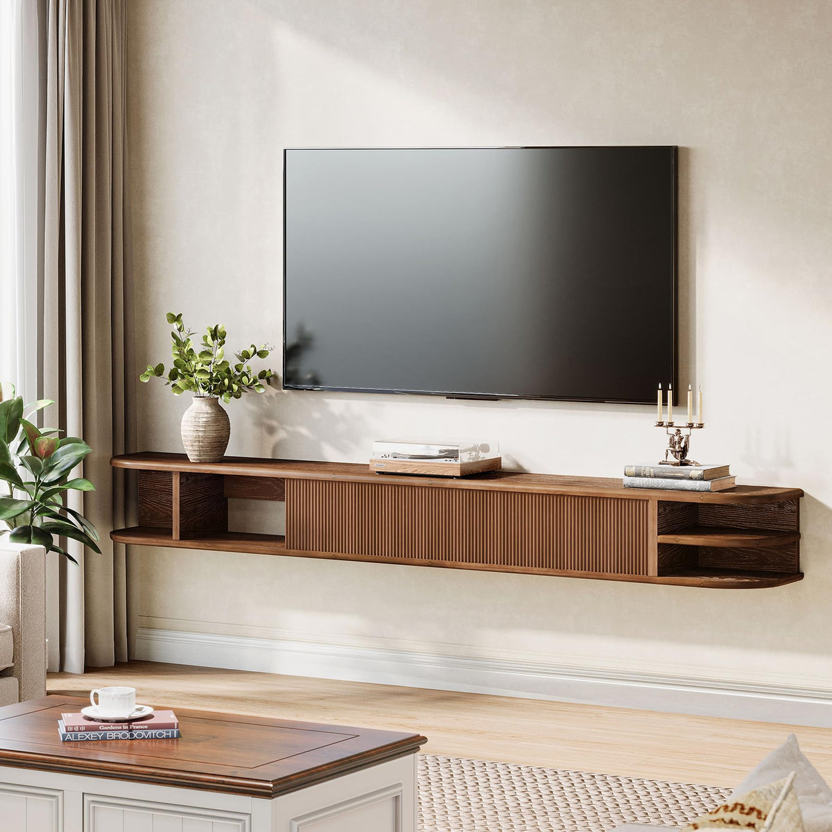 71" Solid Wood Floating TV Stand F5374