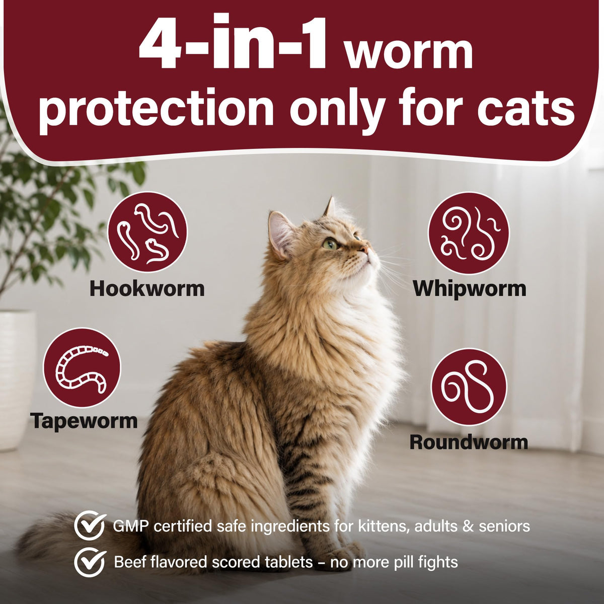 Cat Dewormer, Beef Flavor, 30 Tablets C8192
