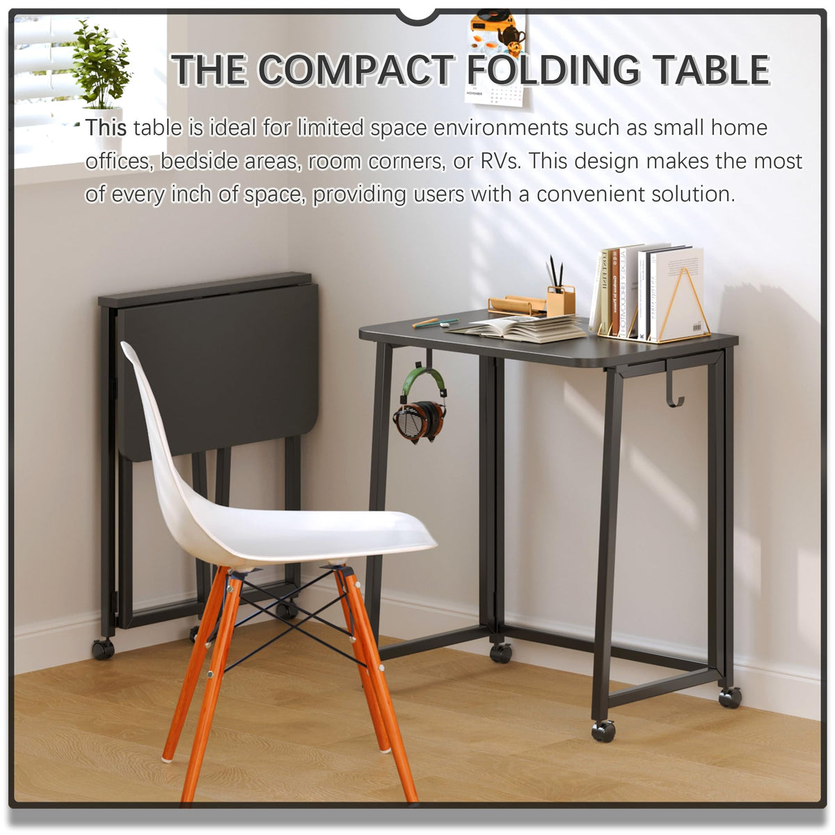 23.6" Folding Mobile Desk with Wheels, All Black G43188