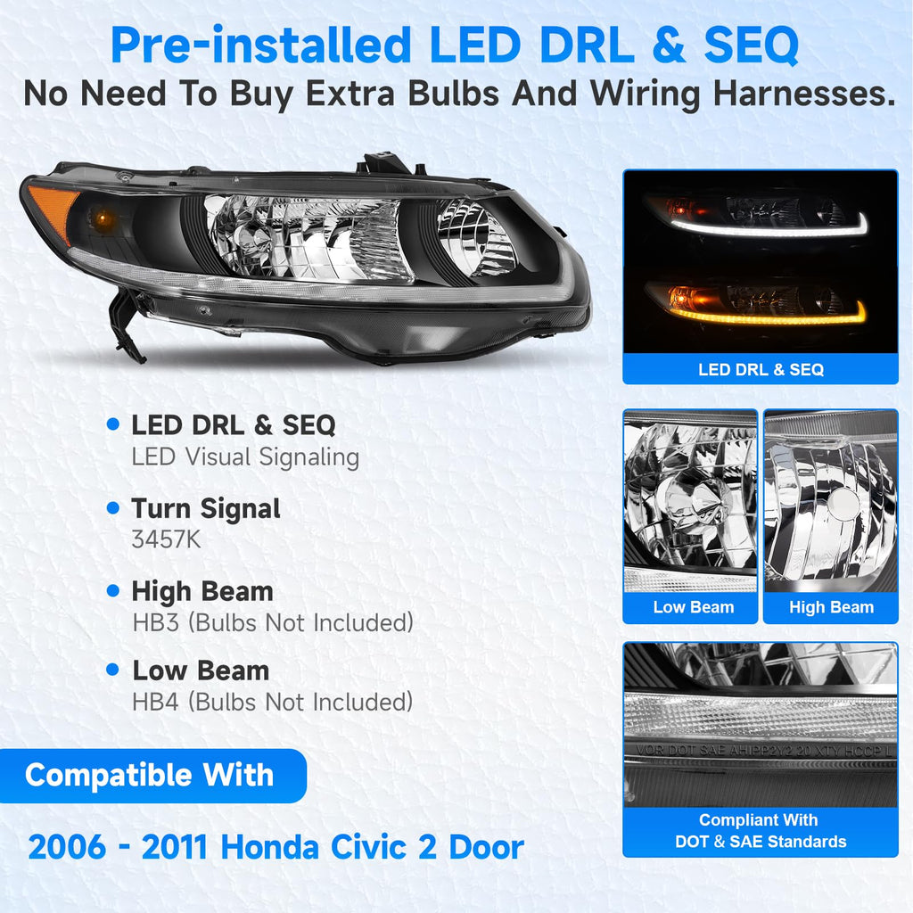 Headlight Assembly for 2006-2011 Honda Civic 2-Door Coupe F123725