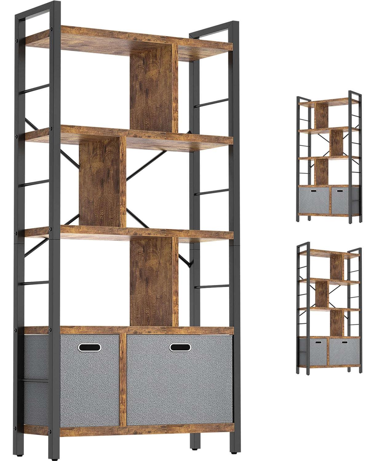 5 Tier Rustic Brown Bookshelf with Drawers D941255