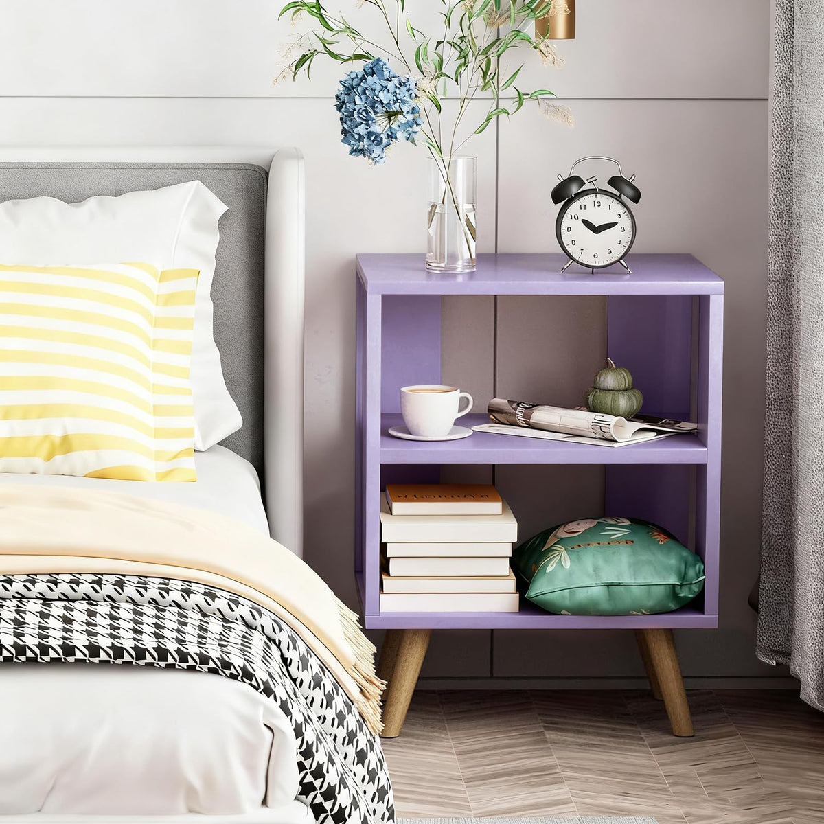 Purple 2-Tier Wooden Nightstand O9447