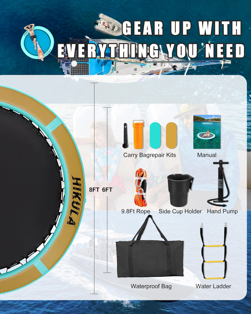Inflatable Round Floating Ring Water Hammock Dock with Water Ladder and Cup Holder A92123