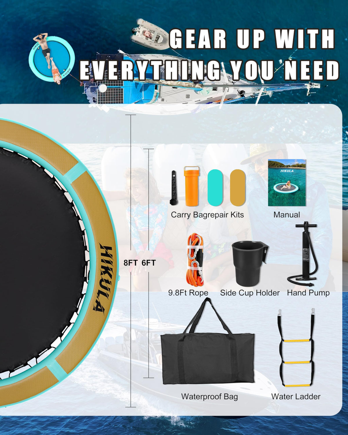 Inflatable Round Floating Ring Water Hammock Dock with Water Ladder and Cup Holder A92123