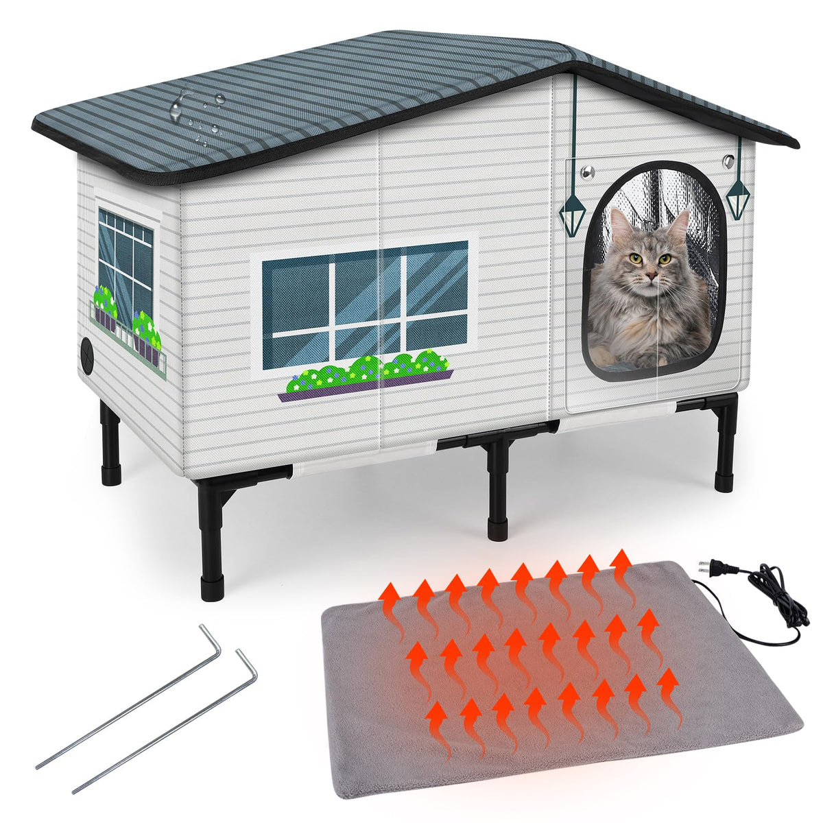 Weatherproof Heated Insulated Cat House Y689787