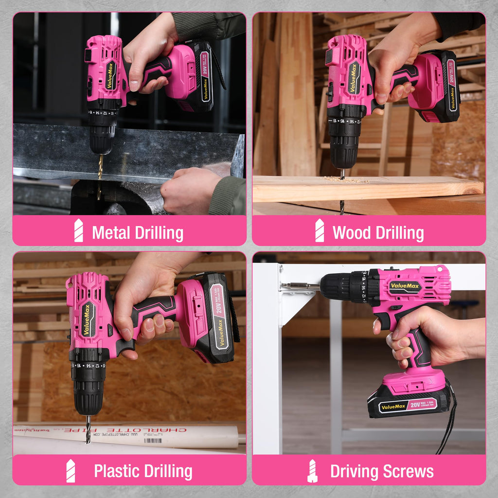 Pink 20V Cordless Drill Set with Battery and Charger W744375