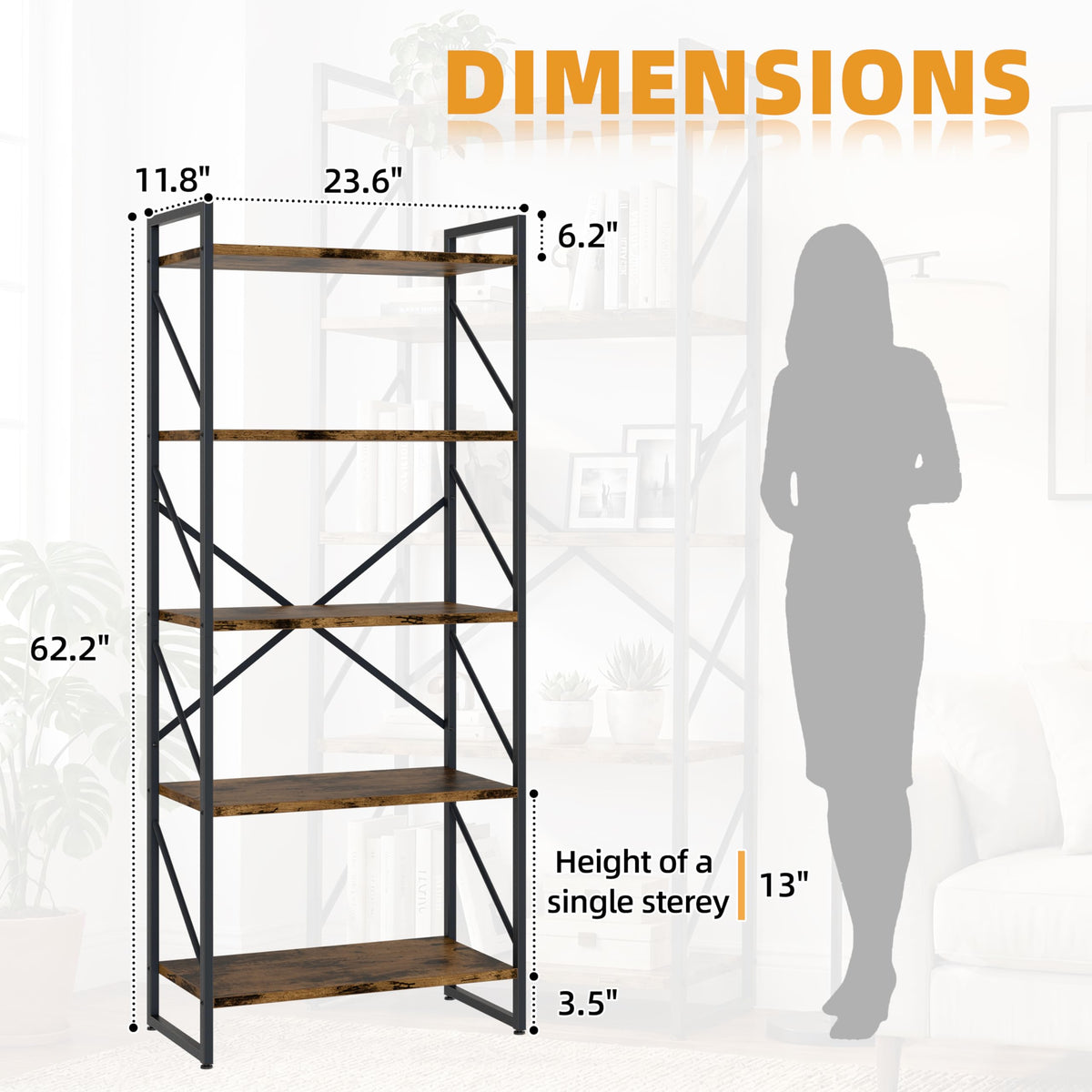 5 Tier Metal Bookshelf K3890