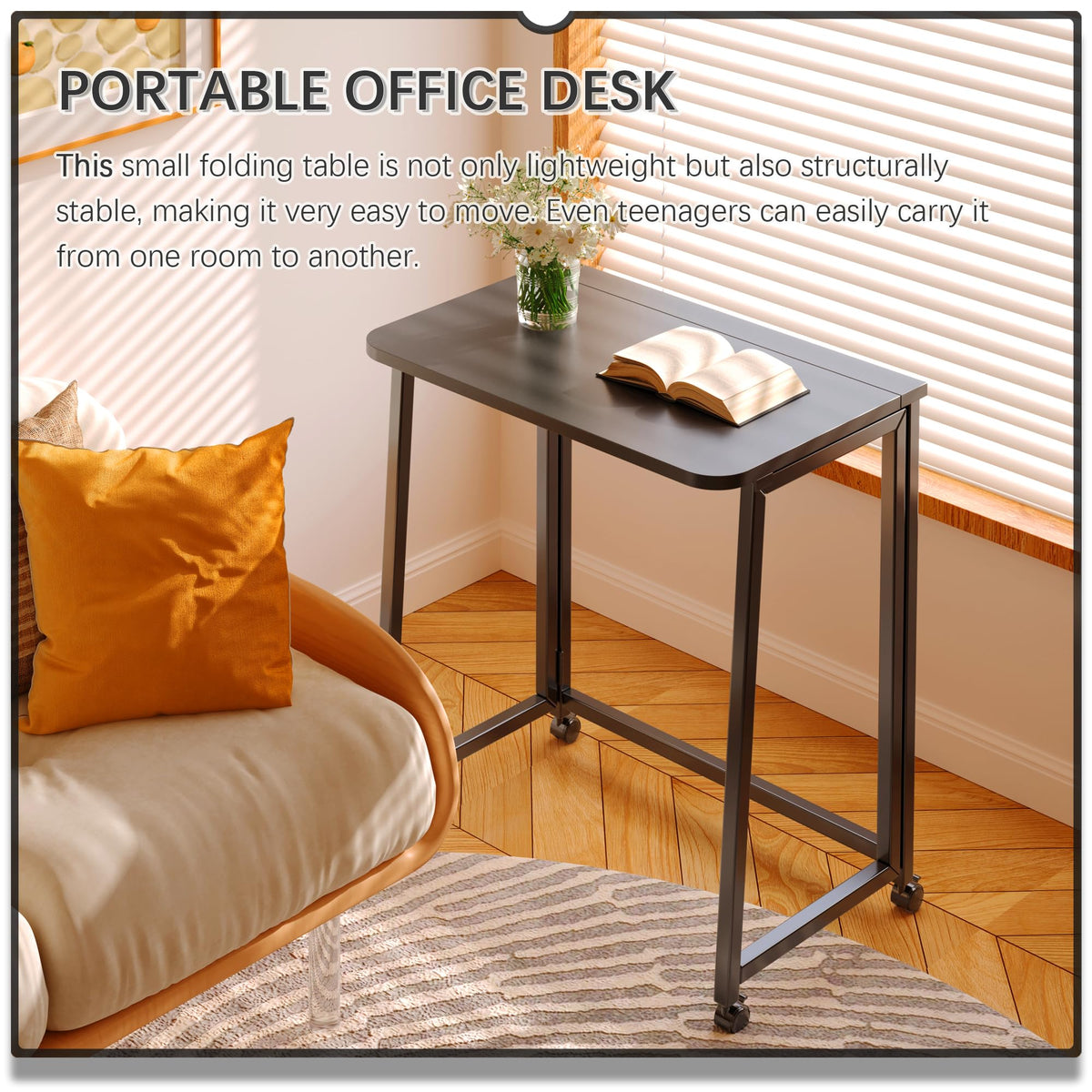 23.6" Folding Mobile Desk with Wheels, All Black G43188