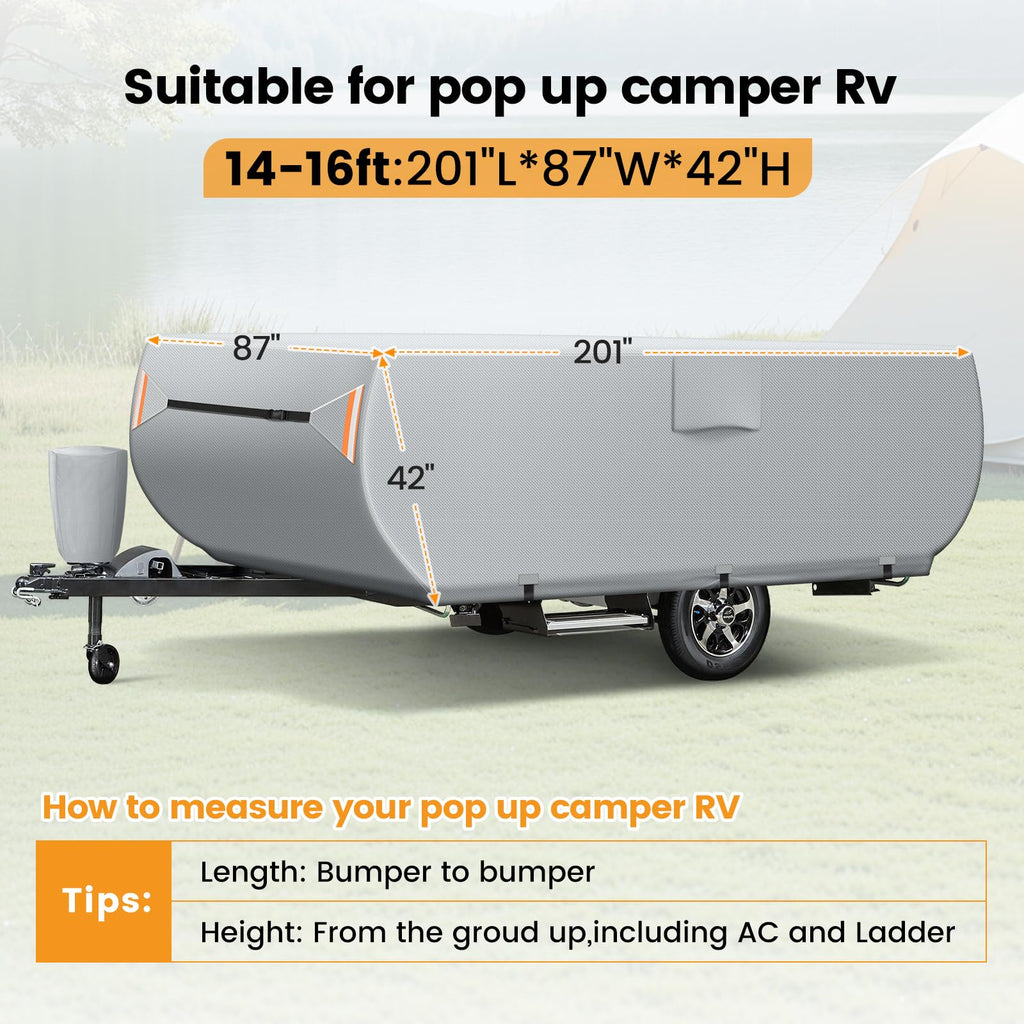 7 Layers Ripstop Waterproof Pop Up Camper Cover Fits 14' - 16' Trailers U4264