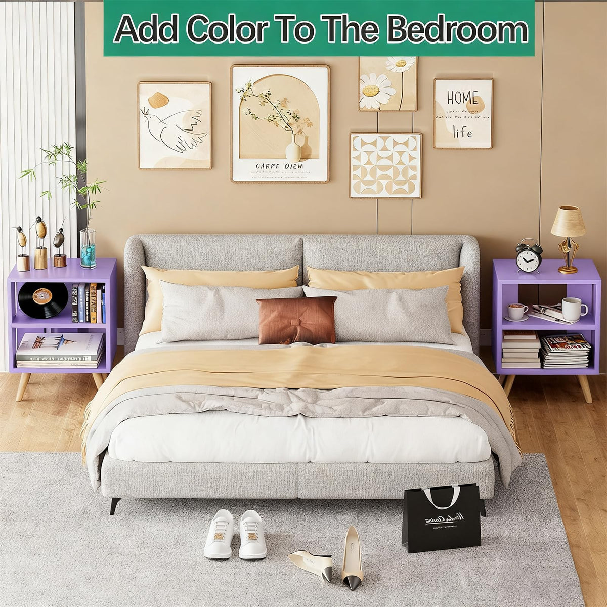 Purple 2-Tier Wooden Nightstand O9447