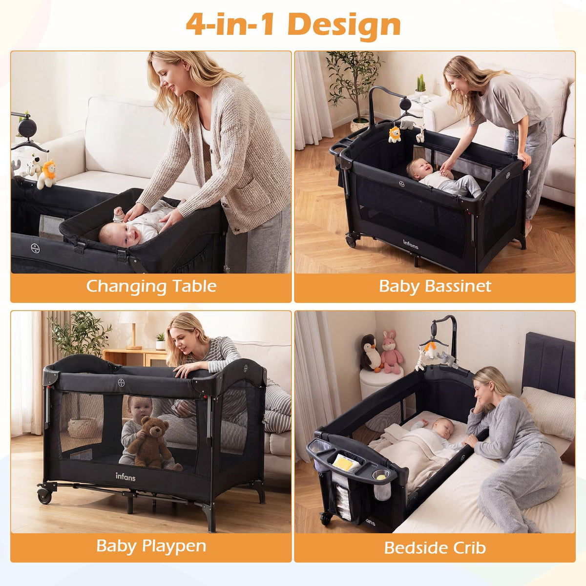 4 in 1 Baby Bassinet Bedside Crib J4378