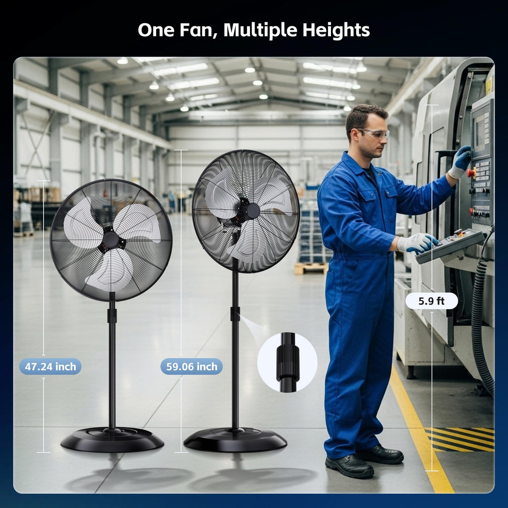 24" High Velocity Oscillating Pedestal Fan, 8000 CFM 3-Speed Standing Fan P285693