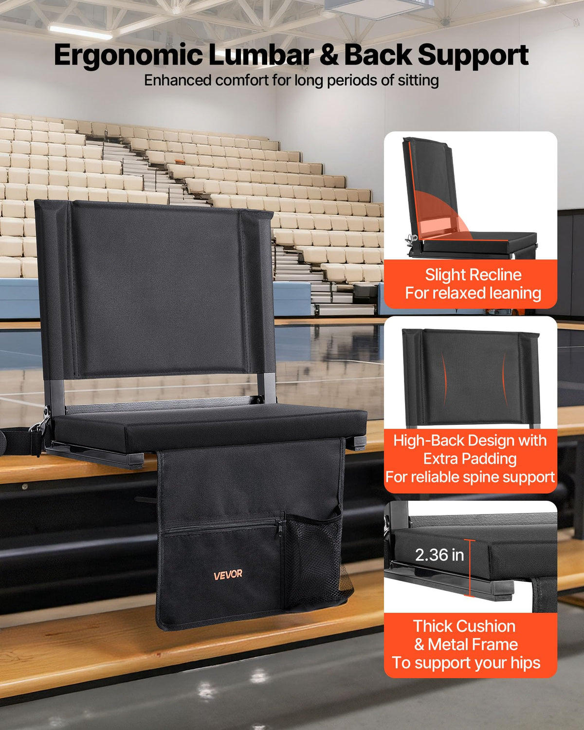 Folding Bleacher Seat with Back Support and Cushion P57180
