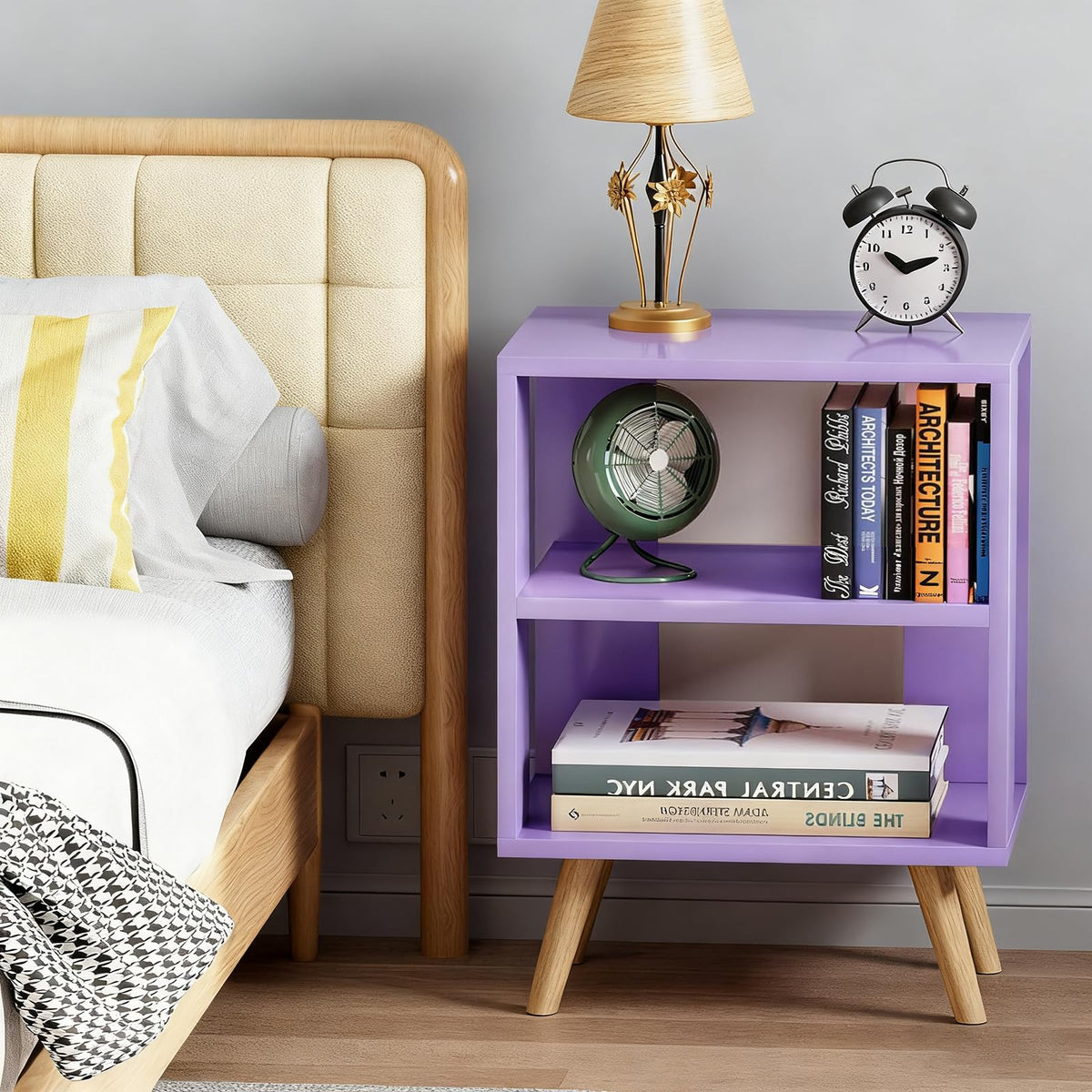 Purple 2-Tier Wooden Nightstand O9447