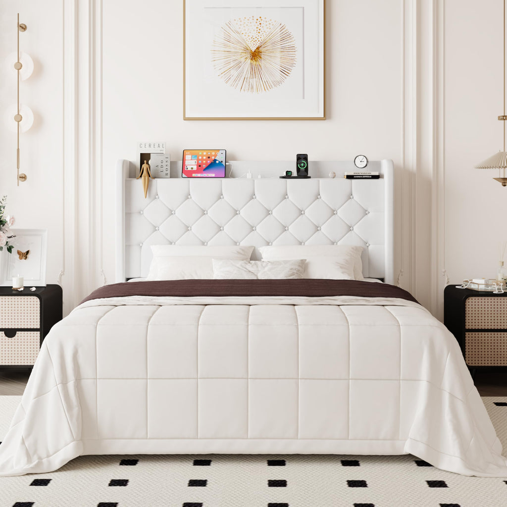 Queen Bed Frame with Storage Headboard and Charging Station L9518