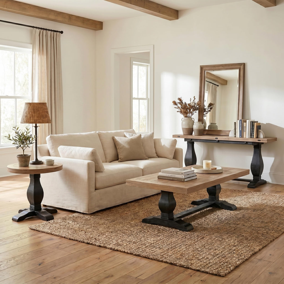 Solid Wood Coffee Table, Black and Driftwood J221