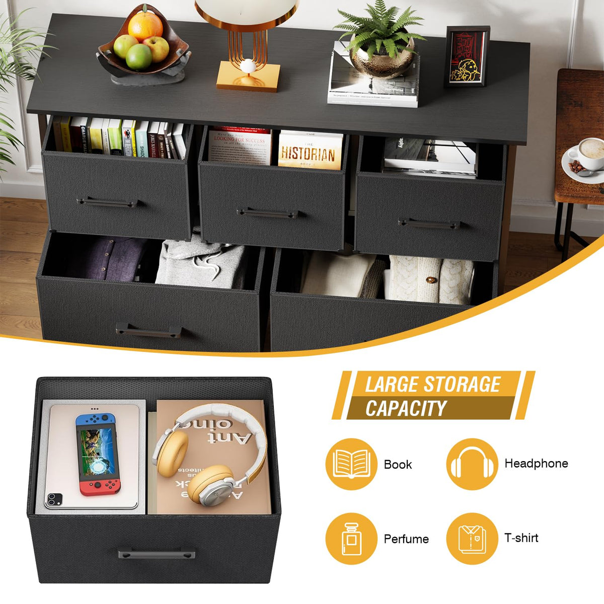 5 Drawer Fabric Dresser A534