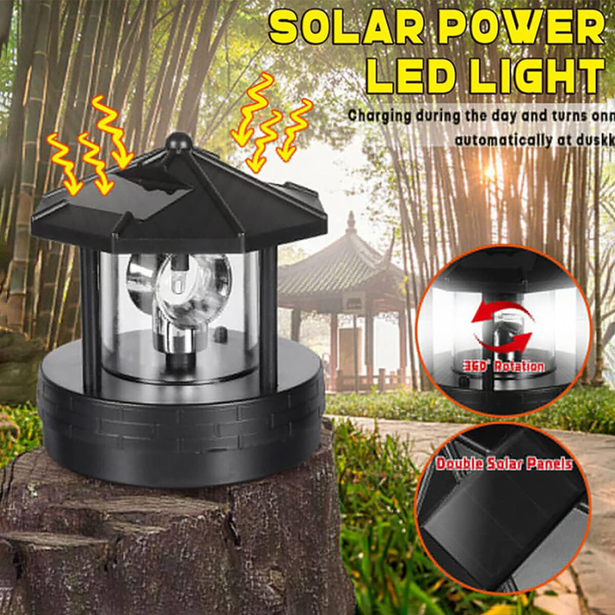 Solar Lights Outdoor LED Rotating Lighthouse Lamp T424729