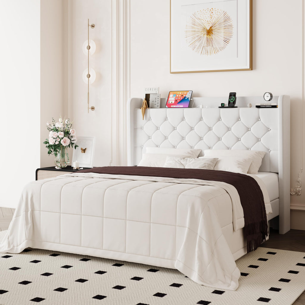 Queen Bed Frame with Storage Headboard and Charging Station L9518