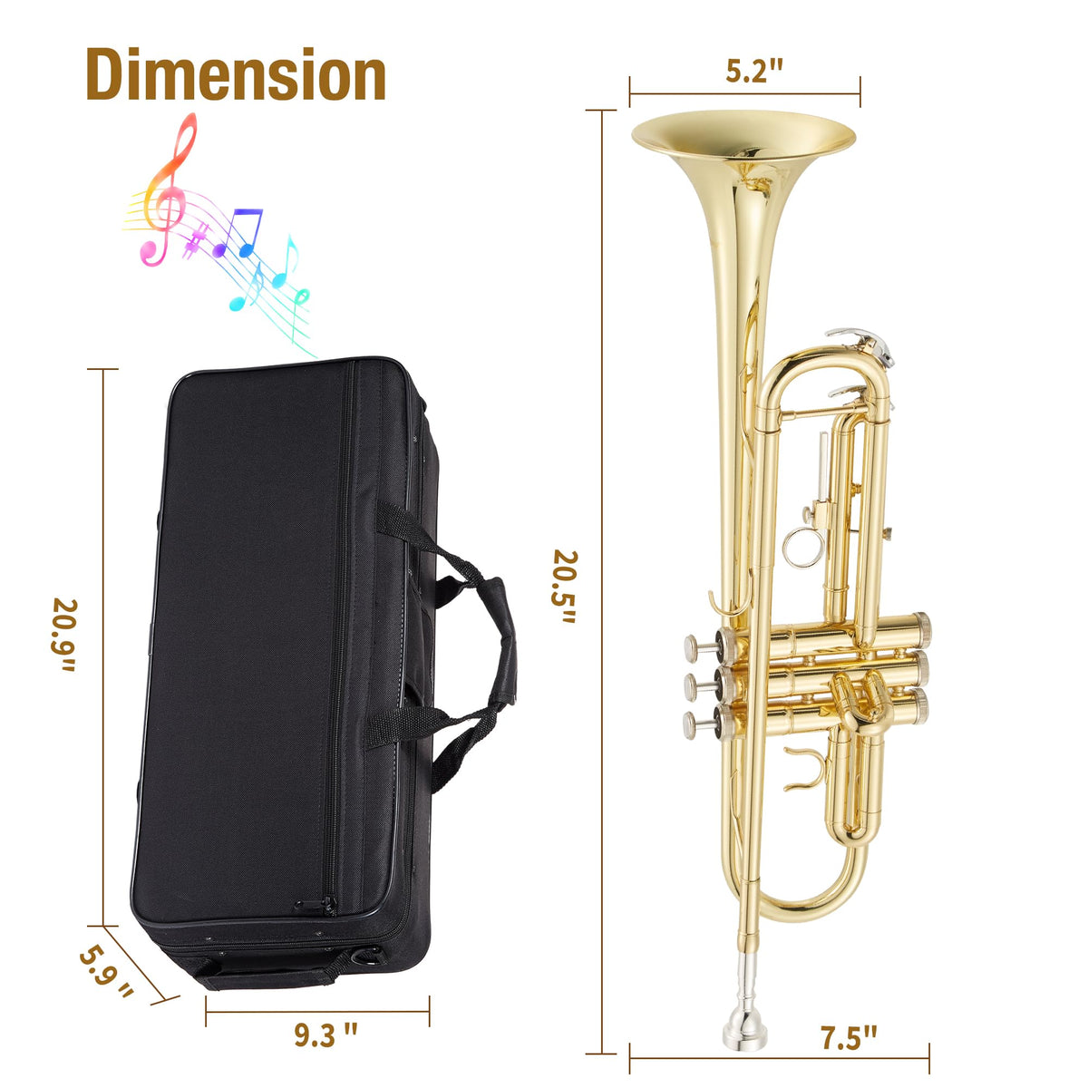 Gold Lacquer Brass Trumpet with Case and Mouthpiece G8017