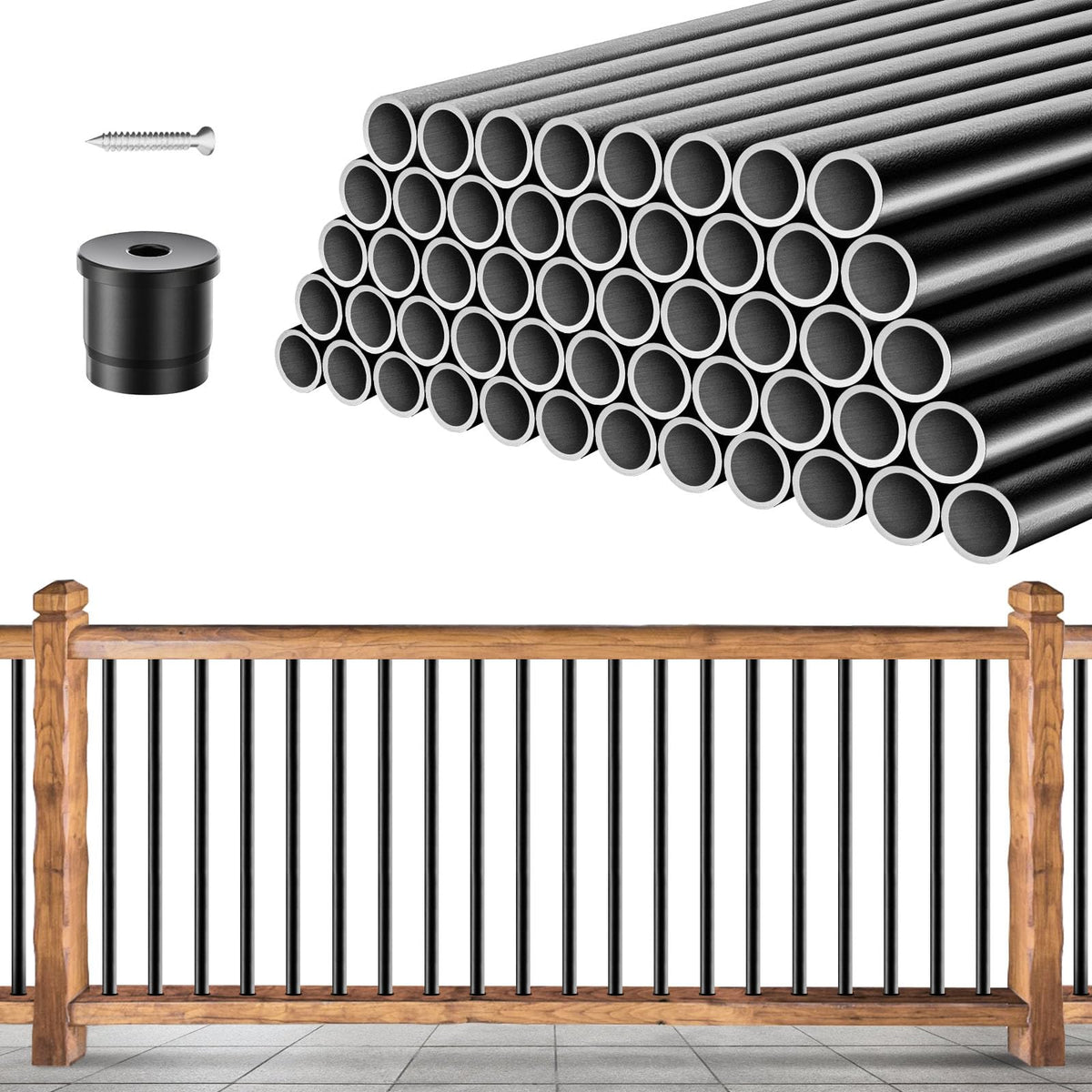 101 Pack 26" x 3/4" Black Round Aluminum Balusters C6969