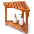 Teak Corner Shower Bench with Storage Shelf K438563