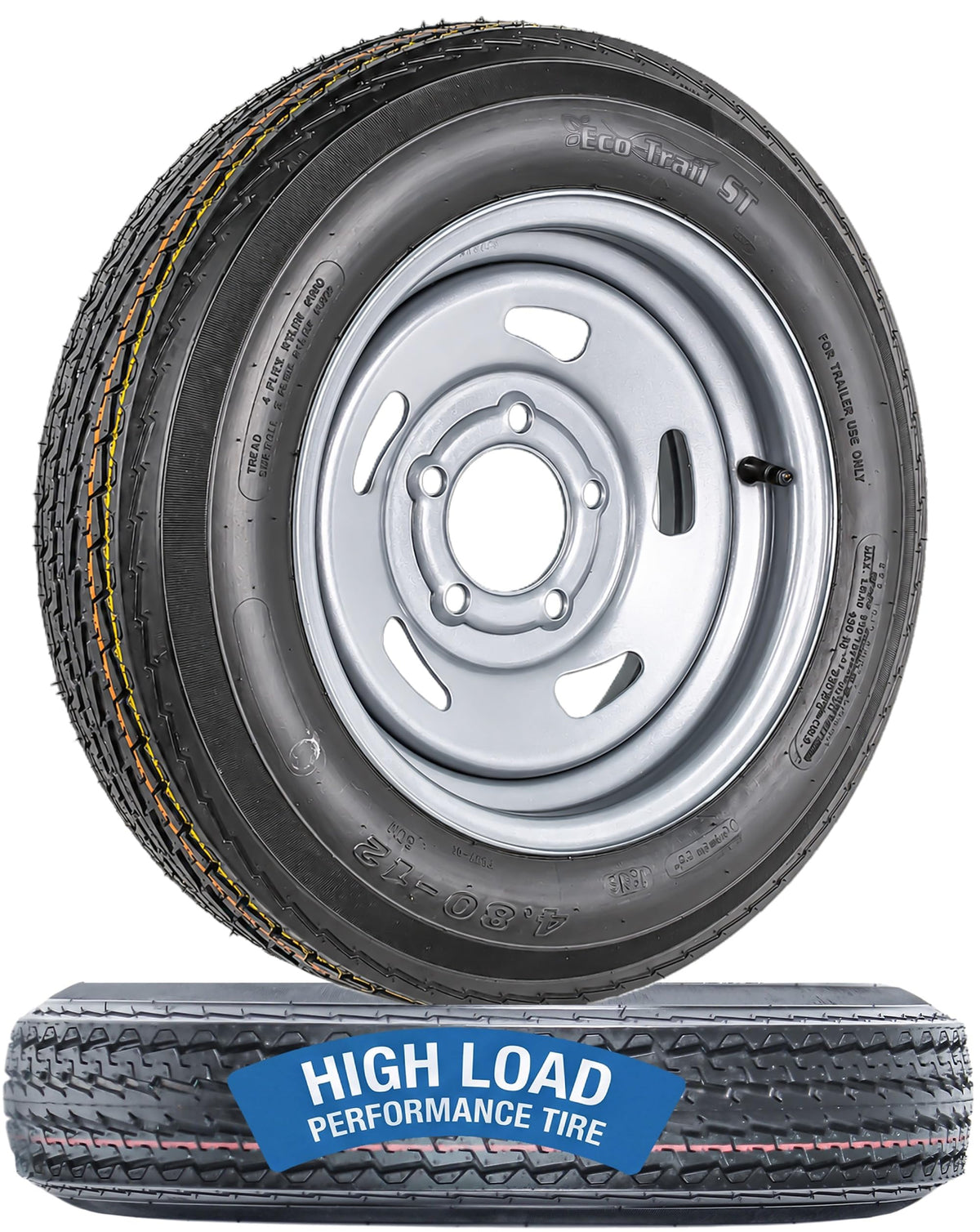 2-Pack Trailer Tire Rim Assembly 4.80-12 12 5 Lug Silver G87583