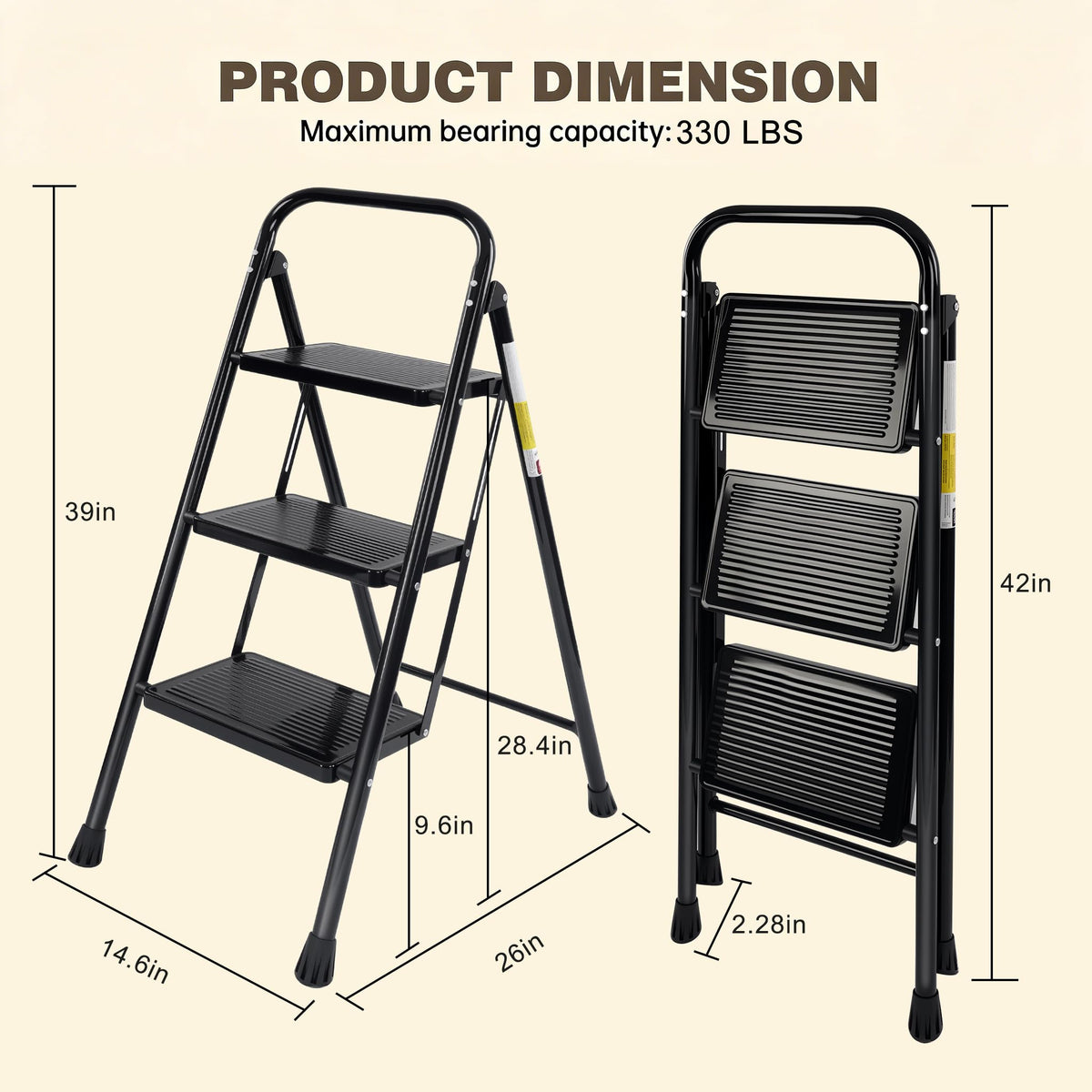 3 Step Folding Ladder with Anti-Slip Pedal E726737