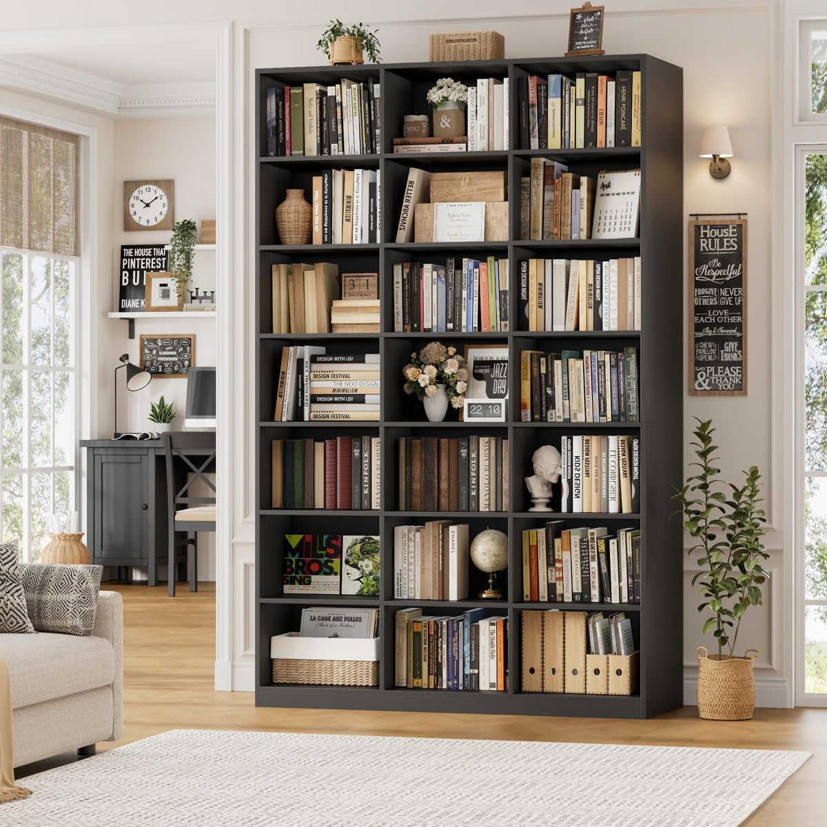 86" Triple Wide Black Bookshelf and Bookcase G14024