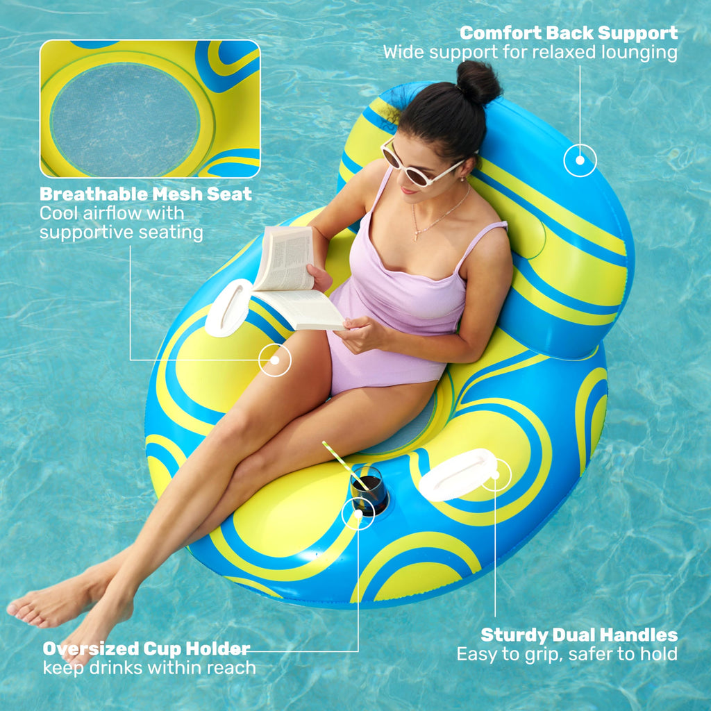 Blue Yellow Inflatable Pool Float Lounger K849