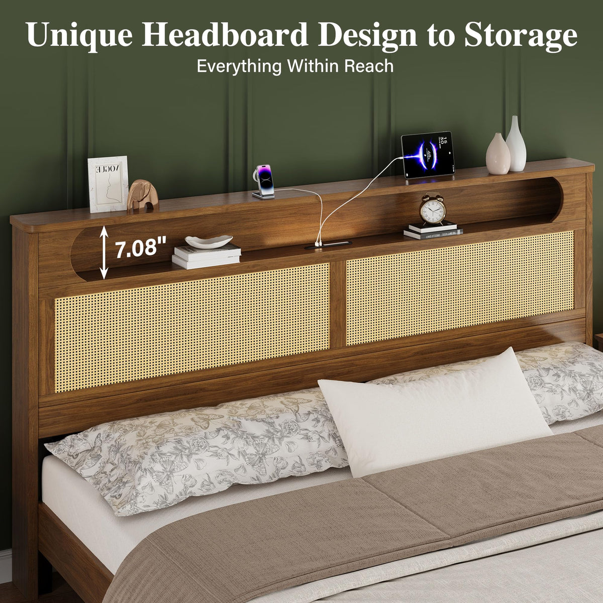 Queen Size Rattan Bed Frame with 2 Storage Drawers M8424