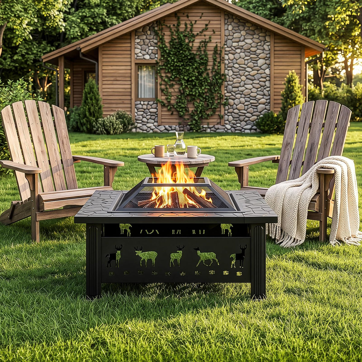 32 Inch Square Metal Patio Fire Pit Table F68018