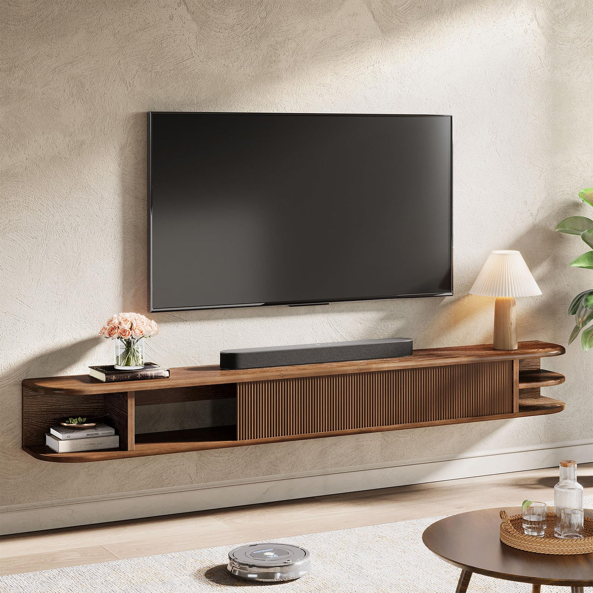 71" Solid Wood Floating TV Stand F5374