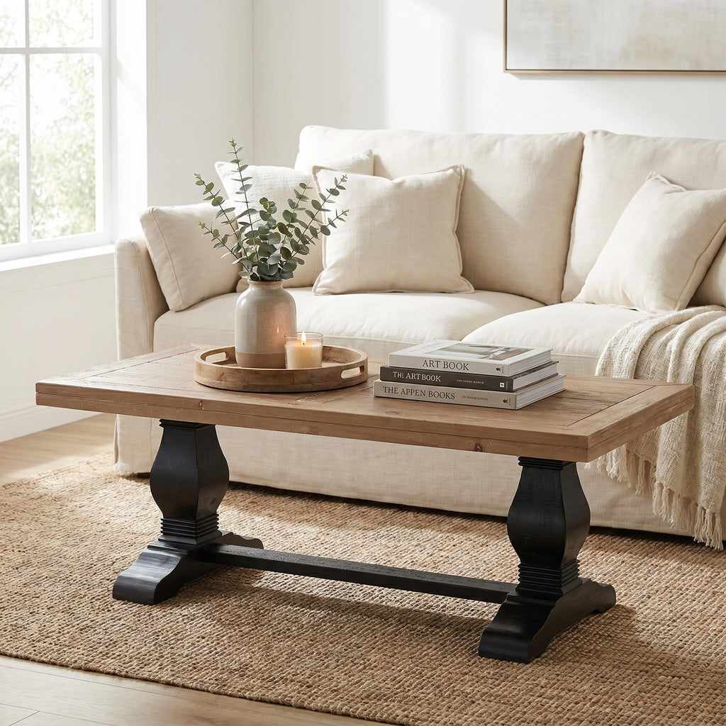 Solid Wood Coffee Table, Black and Driftwood J221