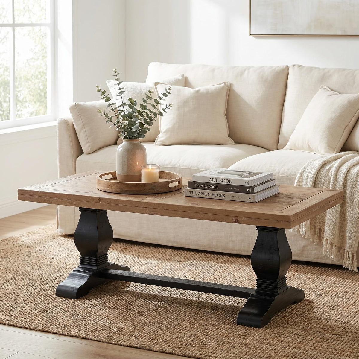 Solid Wood Coffee Table, Black and Driftwood J221