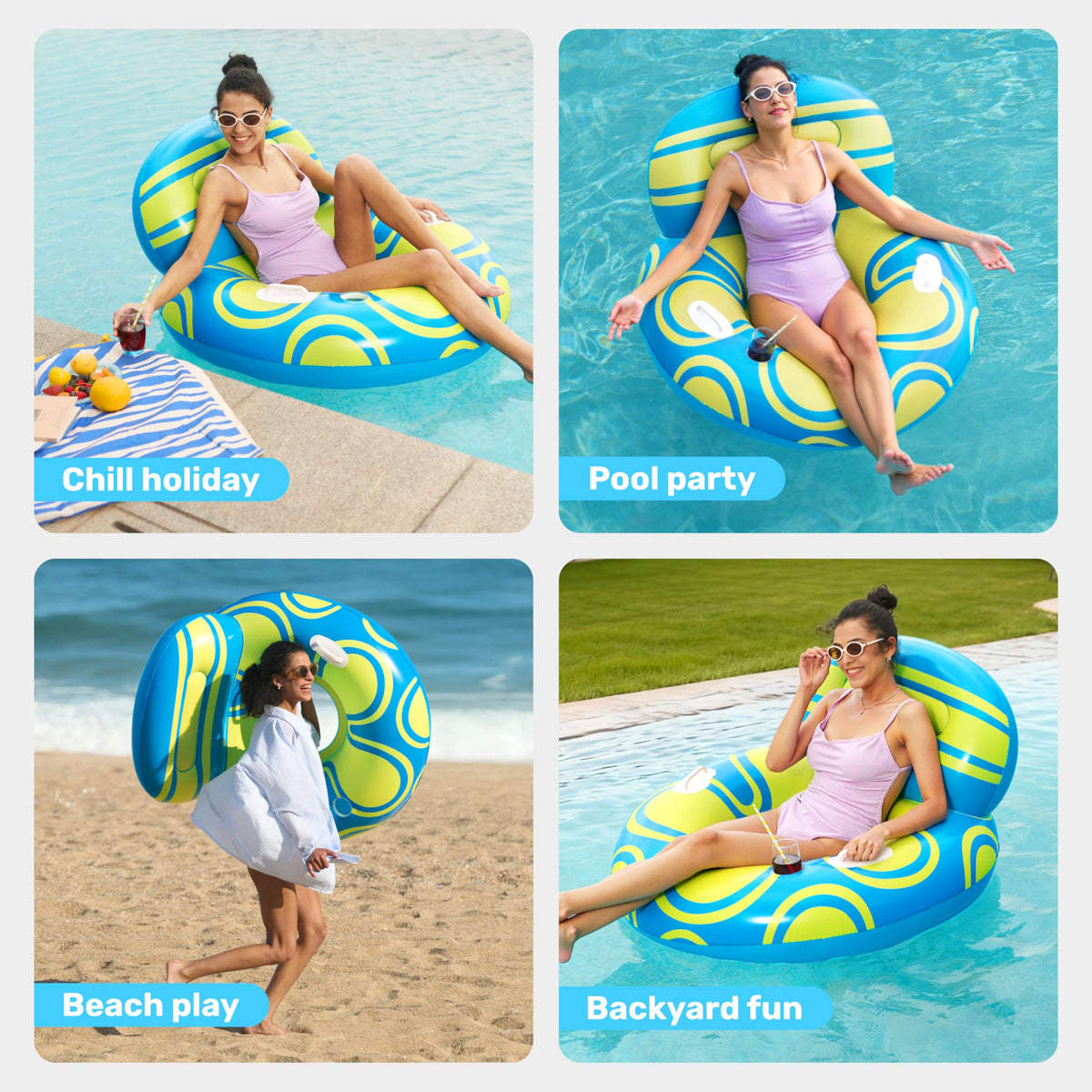 Blue Yellow Inflatable Pool Float Lounger K849